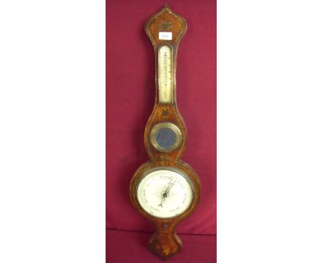 19th C rosewood wall barometer with central mirrored panel and painted detail 