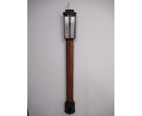 J.J.B.L.M., Lisbon Portuguese mahogany cased stick barometer, with silvered scale H100cm 