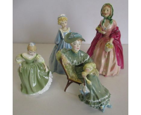 Royal Doulton figures - Rosebud, Ascot and Fair Maiden and a Royal Worcester figure, Grandmothers Dress (4) 