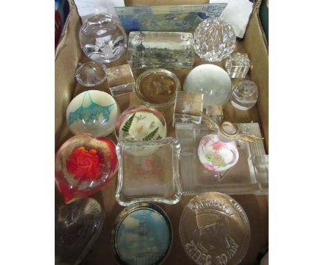 Collection of paperweights including souvenirs of Big Ben and Eiffel tower phototransfer, cut glass, Caithness of Scotland et