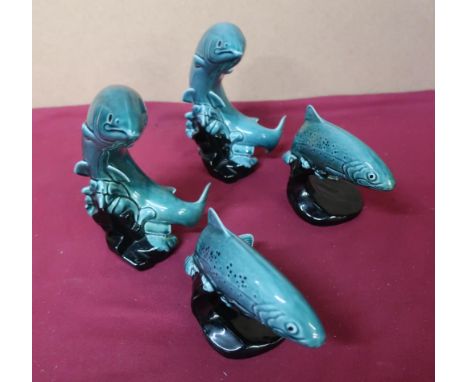 Poole Pottery two salmon figurines and two fish figurines (4) 