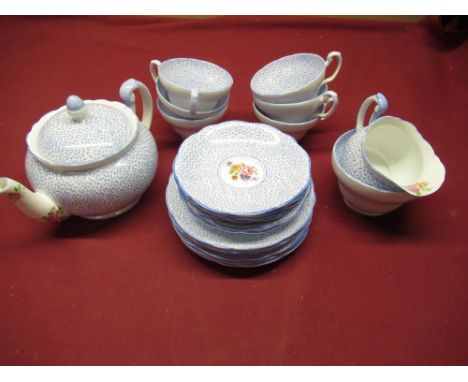 Foley China Tea service comprising teapot, milk jug, condiments dish, teacups, saucers, side plates for 6 