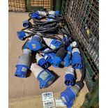 13x 32 Amp socket adaptor to 16 Amp plug - mixed lengths