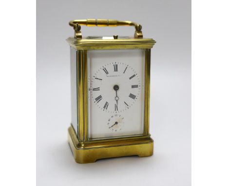 A cased Waterhouse &amp; Sons repeating carriage clock, 27cm high, in travelling case