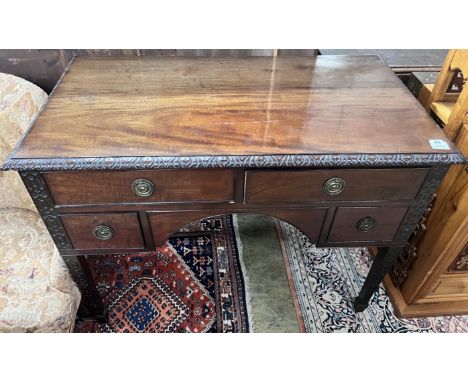 A Chippendale revival mahogany kneehole dressing table, width 106cm, depth 58cm, height 76cm