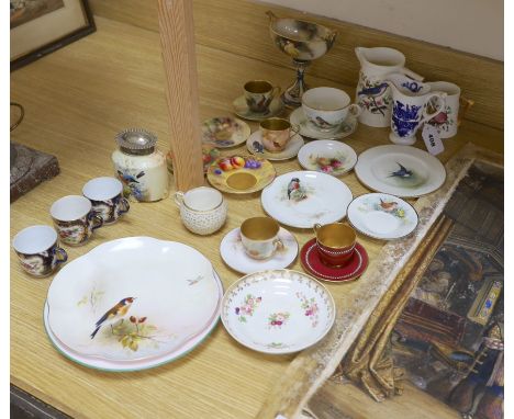 A large group of  late 19th/early 20th century Royal Worcester  tea wares, (some damage) including a signed bird painted piec