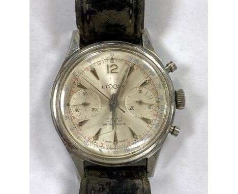 A gentleman's 1950's stainless steel Luxor chronometer manual wind wrist watch, on a leather strap, back loose, with Luxor bo