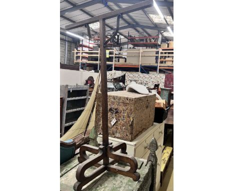A Victorian pine trunk, assorted jewellers' mannequins and an oak stand