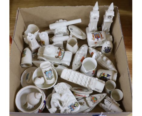 A collection of heraldic miniature crested china including W H Goss and Swan, the largest each 16.5cm high