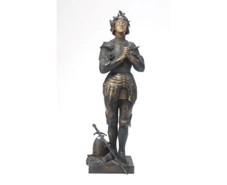 Antonin Mercié (1845-1916), Jeanne d'Arc priant, sculpture en bronze patiné, signé sur le socle et cachet du fondeur Siot-Dec