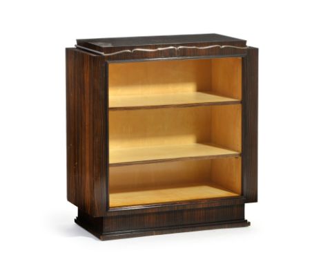 Bibliothèque d'entre-deux d'époque Art Déco ,par Jules Leleu (1883-1961), en placage d'ébène de Macassar, intérieur en placag