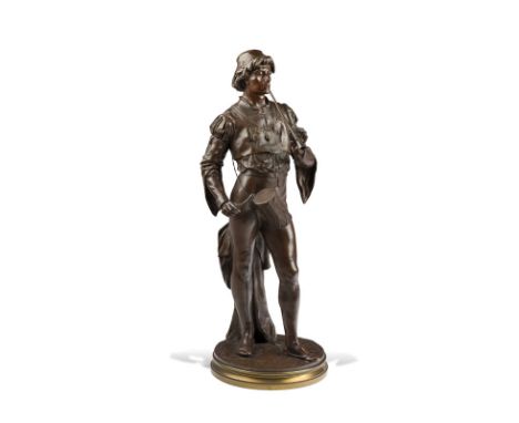 Jeune fifre, sculpture en bronze à patine brune, XIXe s, sur socle mouluré, h. 63 cm
