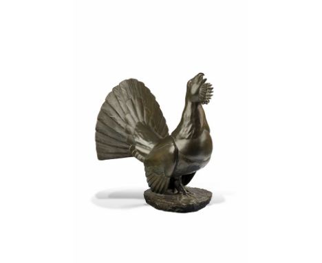 Robert Hainard (1906-1999), "Grand coq de Bruyère", bronze à patine brune, signé, cachet Fond. Pastori, h. 59,5 cm.
D'après u