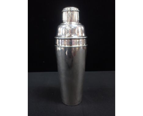A MAPPIN & WEBB SILVER-PLATED COCKTAIL SHAKER'Mappin Plate', three sections (small dents to top)