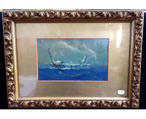 FISHING BOATS IN A STORMoil on board, indistinctly signed and dated 1911, 46cm wide
