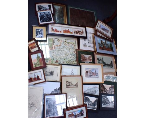 A LARGE QUANTITY OF PICTURES OF BLANDFORD, DORSETincluding a 19th century watercolour, a Wilfred Stephens etching, numerous, 