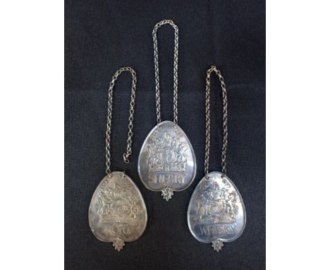 THREE SILVER JUBILEE DECANTER LABELS BY ROBERTS & BELKWhisky, Sherry and Port, Sheffield 1977