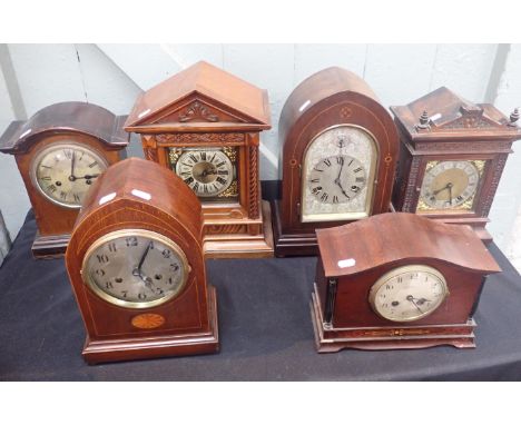 SIX LATE VICTORIAN/EDWARDIAN MANTEL CLOCKSincluding a Walker and Hall example (a/f) (6)
