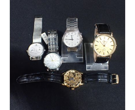 LIMIT: A GENTLEMENS' GOLD-PLATED WRISTWATCHwith quartz movement, the dial with gold baton numerals and luminous hands, on a b