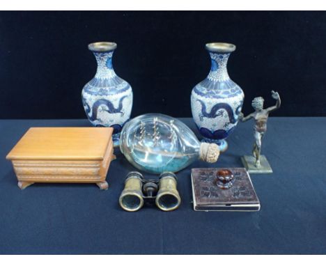 A SHIP IN A BOTTLEnamed Temple Arch and dated 1947, with other items including a pair of Japanese cloisonne vases (a/f), a gr