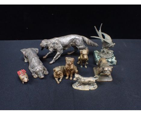 A COLLECTION OF CAST METAL MODELSdogs, a pig pin cushion and a bird, various metals