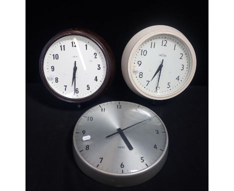 TWO VINTAGE SMITHS  BAKELITE OFFICE CLOCKS(one painted cream, both working, unpainted example cracked, no back covers), and a