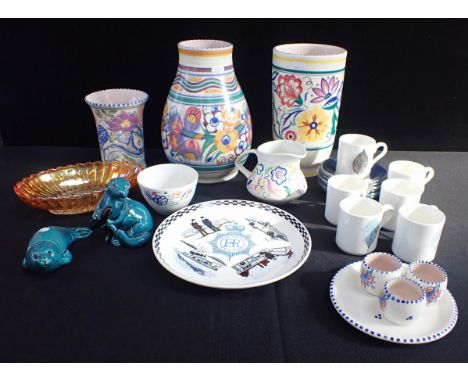 POOLE POTTERY: A TRADITIONAL PAINTED VASE25cm high, other Poole items, six Portmeirion 'Dusk' coffee cans and saucers, and a 