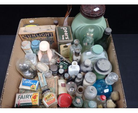A QUANTITY OF VINTAGE PACKAGINGperfume and medicine bottles, etc