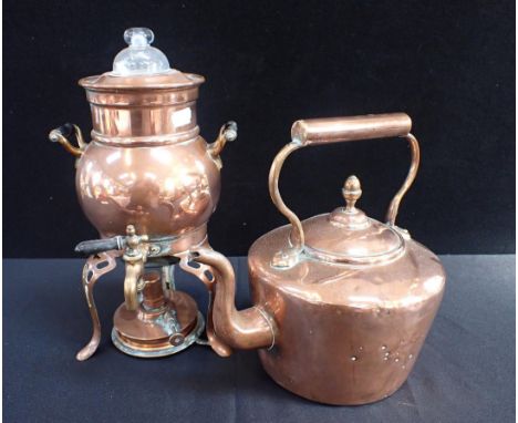 A VICTORIAN COPPER KETTLEwith a copper coffee percolator on stand, with burner