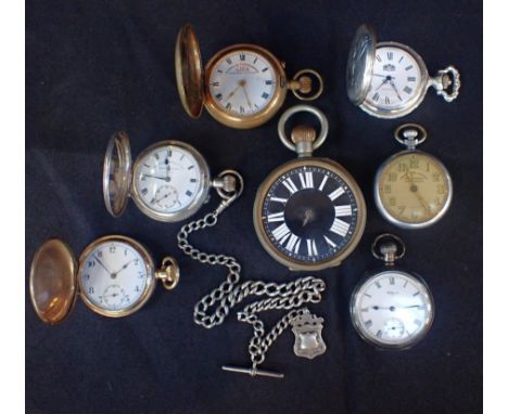 A SILVER-CASED POCKET WATCHwith silver fob, a Dennison 'Star' gold-plated cased watch, and other pocket watches
