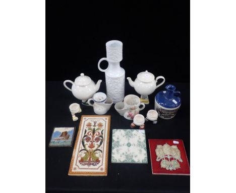 THREE CARLTON WARE NOVELTY EGG CUPSsimilar teapots, a 1970s KPM porcelain jug, various tiles, and other ceramics