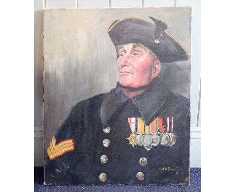 PHYLLIS BLAIR, 20th CENTURY: PORTRAIT OF PENSIONER SERGEANT BELLRoyal Hospital Chelsea, wearing his medals, aged 81, oil on c