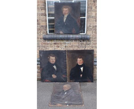 EARLY 19th CENTURY SCHOOL: A PORTRAIT OF A MIDDLE AGED MANwearing a black jacket; oil on canvas, unframed; together with thre
