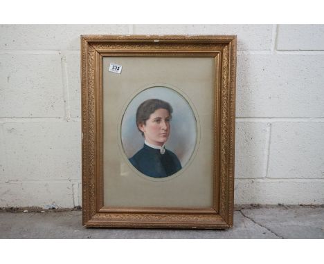 Oval Oil Painting Head and Shoulders Portrait of a Victorian Lady, 24cm x 29cm, gilt framed and glazed 