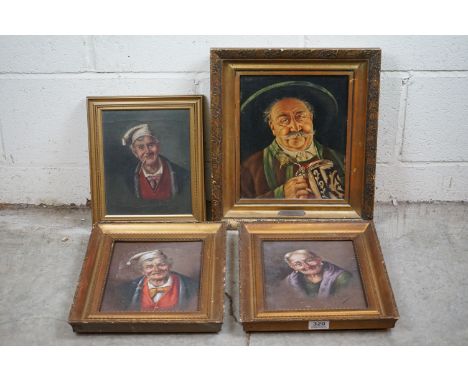 Pair of Oil Painting Portraits of an European Old Man and Woman signed F Vitape ?, 21cm x 25cm together with an Oil Portrait 