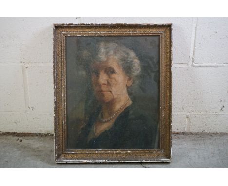20th century Head and Shoulders Portrait of a Middle Aged Woman wearing Pearl Necklace, 37cm x 45cm, framed and glazed 