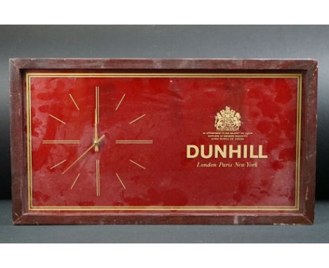 Advertising - Dunhill battery-powered promotional wall clock, circa 1980s, wooden framed, 48.5cm x 26.5cm 