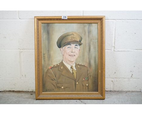 John Heydenrych, Oil Painting Head and Shoulders Portrait of a Smiling Army General, signed lower left, 40cm x 50cm, framed 