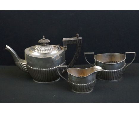 A fully hallmarked sterling silver bachelors tea set to include teapot, cream jug and sugar bowl. 