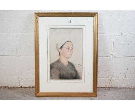 Watercolour Head and Shoulders Portrait of a Peasant Woman signed L Dug and dated 89, 29cm x 47cm, framed and glazed 