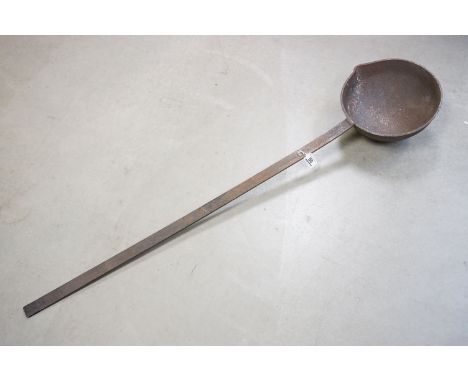 Large cast iron ladle, possibly foundry, 122cm long 