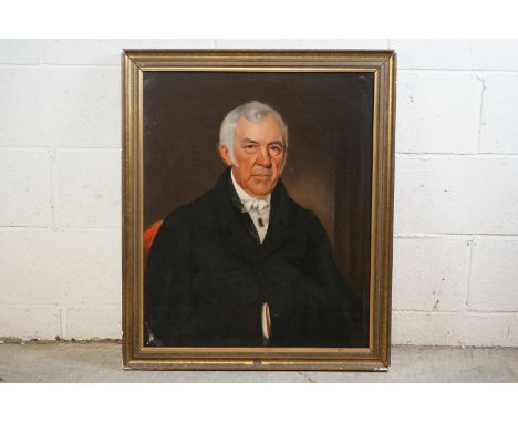 Oil on Canvas Half Length Portrait of a Seated 19th century Gentleman, unsigned, 60cm x 73cm, framed (but loose) 