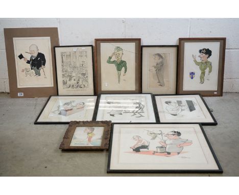Harold Packer (1908-2000) - Four watercolours to include portraits of Eisenhower, Churchill and Field Marshal Montgomery, tog