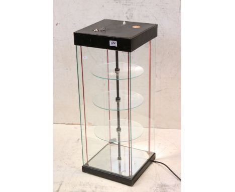 Counter Top Square Shop Display Cabinet with light, three revolving tiers and key, 30cm wide x 77cm high 