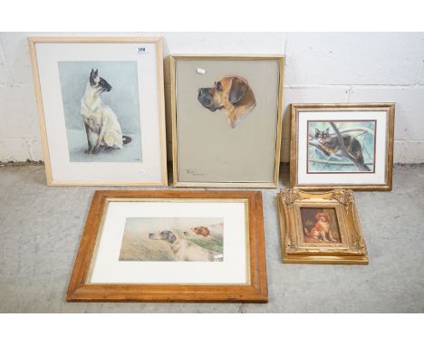 G Roy (20th Century English School) oil on panel study of a dog, signed to lower right, 16cm x 12cm, framed; together with an