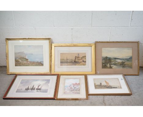 Six Watercolours including Thomas Bunting (Scottish 1851-1928) River Landscape Watercolour, Thomas Herbert Victor (W Sands) W