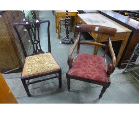A George III Chippendale style mahogany side chair and a George IV mahogany elbow chair 