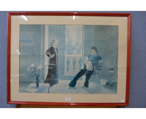 A David Hockney print, framed 