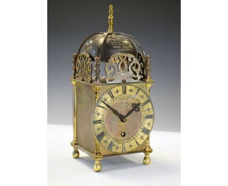 Reproduction brass lantern style clock, single-train timepiece movement, 25cm high