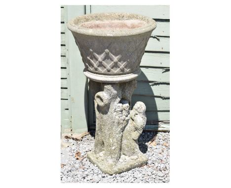 Reconstituted garden pedestal together with a planter, 80cm high overall
